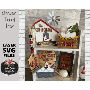 Chicken Tiered Tray SVG Laser Glowforge File Wood Mini Sign Digital Cut File Wood Cutting